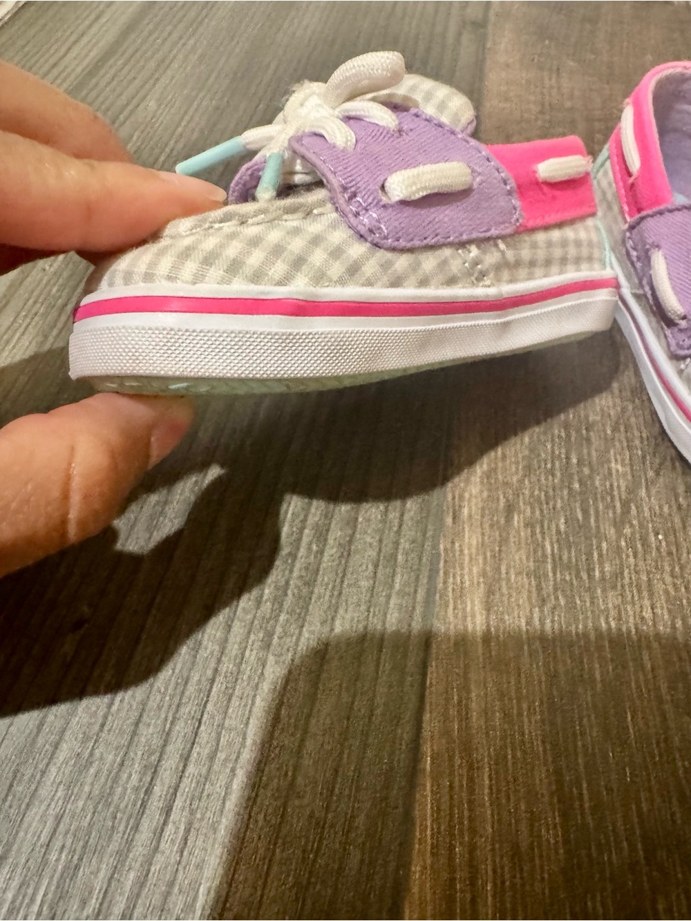 Sperry Intrepid Crib Gingham Boat Shoes Girls Toddler Size 2M Pink Purple - Picture 12 of 15